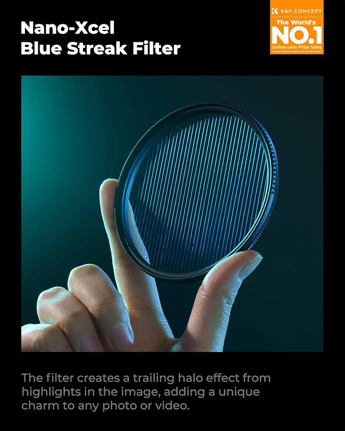 K&F CONCEPT 49mm Blue Streak Effect Lens Filter Anamorphic Optical Glass Light - Image 2