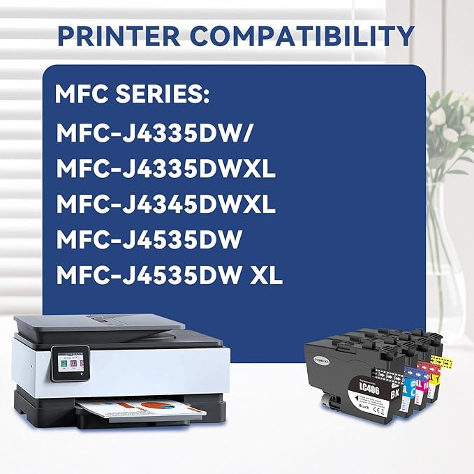 LC406 Ink Cartridges for Brother Printer Compatible with Brother MFC- J4335DW MFC-J5855DW MFC-J4535DW MFC-J6555DW MFC-J6955DW MFC-J5955DW Printer 4 Pack High Yields Black Cyan Magenta Yellow