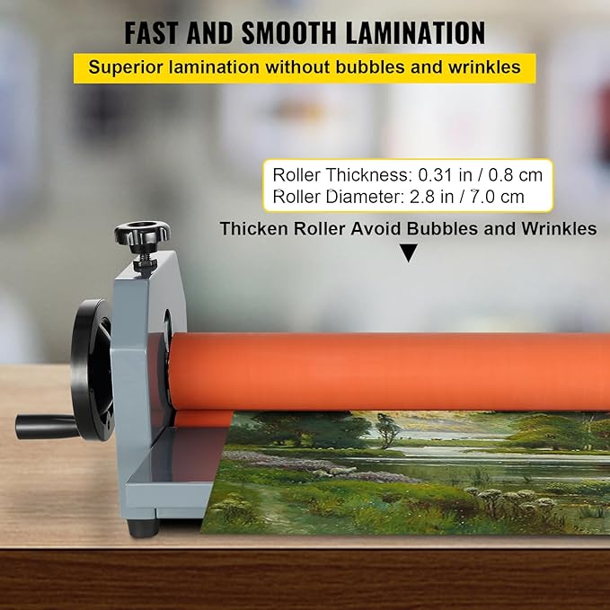 VEVOR 39 Inch Cold Laminator Machine 10mm Manual Vinyl Photo Film Cold laminator Hand Crank Pressure Cold Roll laminator（39Inch