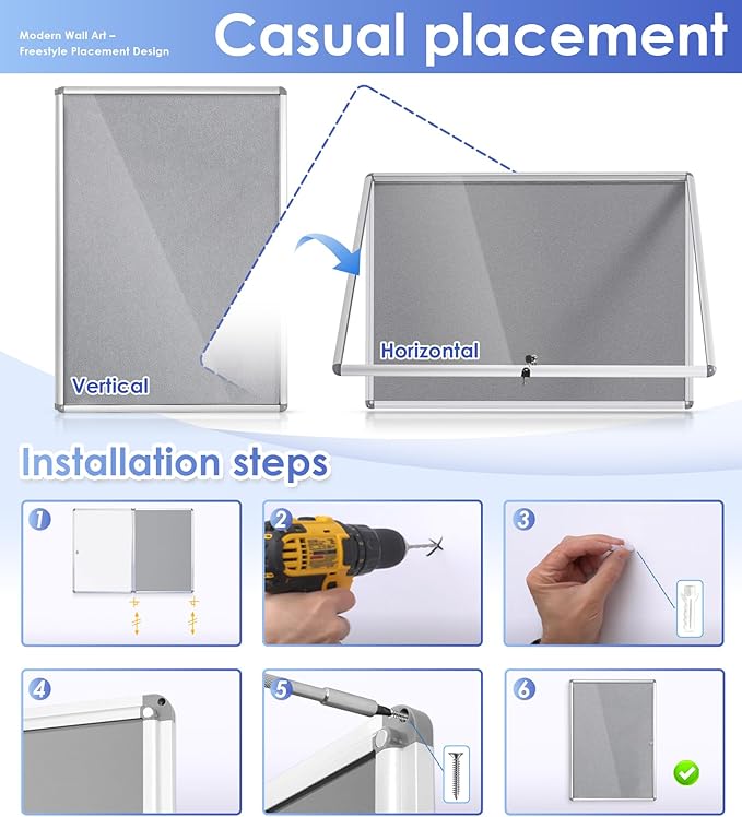 SWANCROWN Enclosed Bulletin Boards Protective Information Case Locking Display Cabinet for Office School,Resin Glass Door,38x28 inches(9xA4)