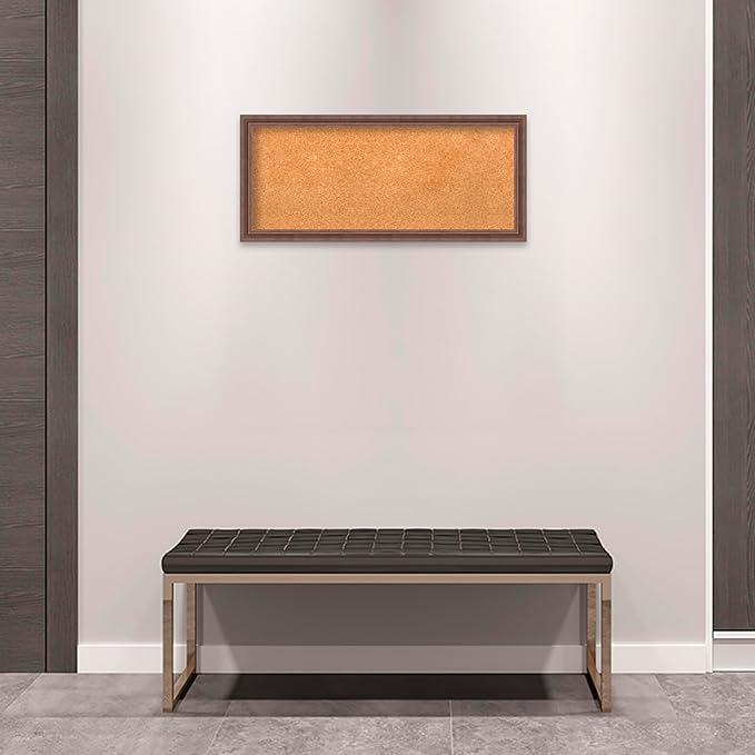 Amanti Art Natural Cork Board for Wall, 14x32 Vision Board with Brown Wood Frame, Medium Corkboard Office Decor for Home Organization, Country Rustic Corkboard Pinboard to Display Items for Home