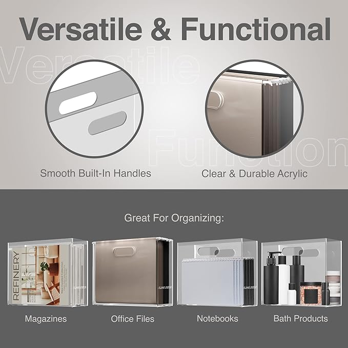 File Organizer for Desk - This Acrylic Storage Box is great for Office Organization - Its Modern Acrylic Magazine Holder makes a Great Gift for Home/Work Space