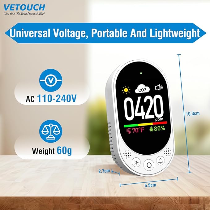 Plug in CO2 Detector Wall, 3-in-1 Air Quality Monitor CO2 Alarm, Digital - Image 7