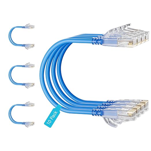 Cat6 Slim Patch Cables 20 Feet 10-Pack Blue, Cat6a Patch Cables 10Gbps 550MHz by Unknown