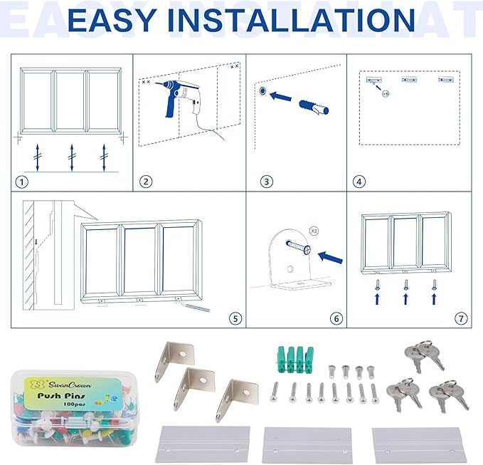 SWANCROWN Outdoor Bulletin Board 70x36in, Enclosed Bulletin Board with Locking Door for Office School Commerce, Grey Felt, Black Aluminum Frame