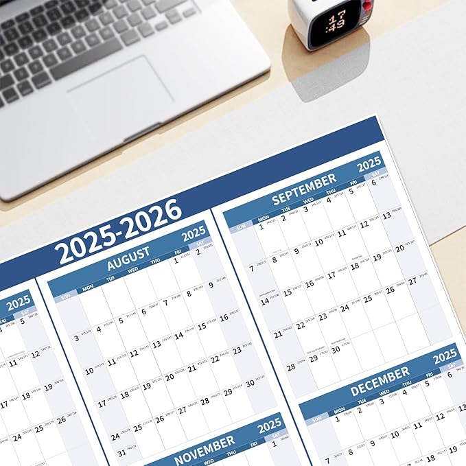 2025-2026 Wall Calendar 34.8" x 22.8" Large Vertical Yearly Wall Hanging Calenda with Julian Date from July 2025 to June 2026 Thick Paper Calendar 12 Month Annual Planner for Office Fridge(Blue)
