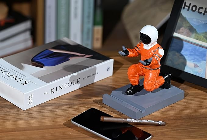 Astronaut Resin Pen Holder, Mobile Phone Stand, Device Stand, Desk Organizer Decorative Pen Holder (Orange&Black)