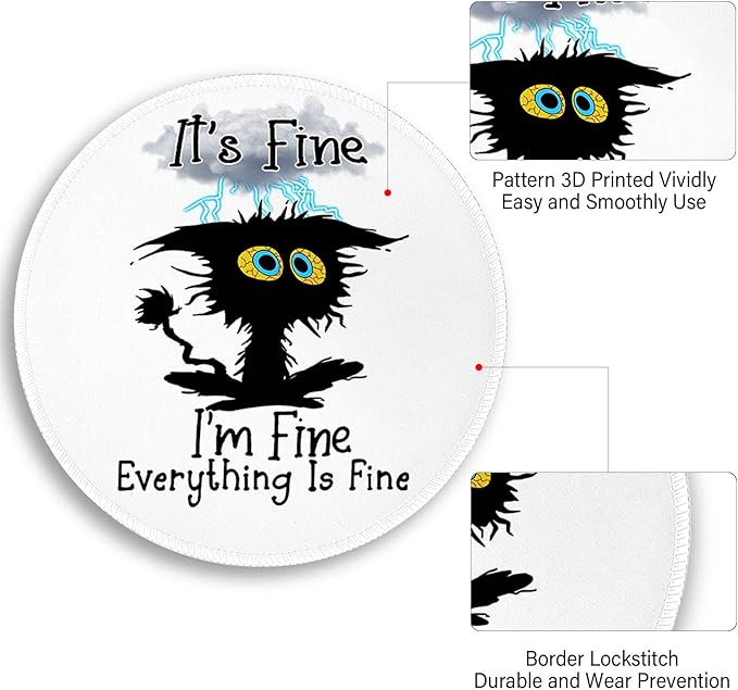 Black Cat Round Mouse Pad, Funny Small Mouse Pad with Non-Slip Rubber Base, Stitched Edge Mousepad for Desk Wireless Mouse, Gaming Mouse Mat for Computer Laptop Home Office Women, 8.6 x 8.6 Inch