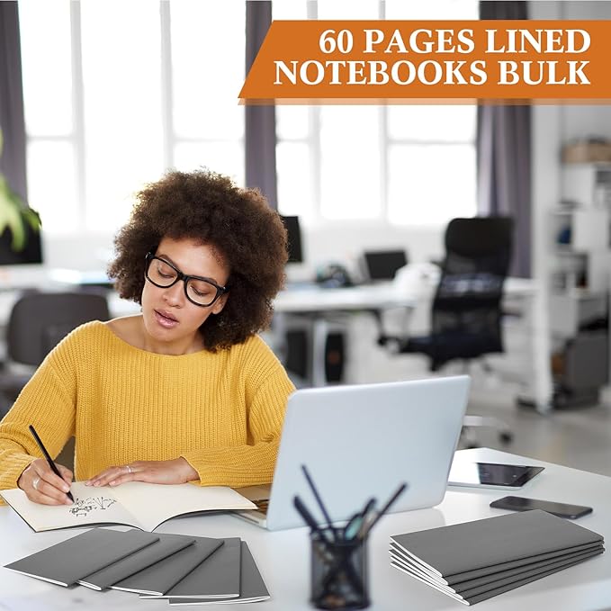 100 Pcs Kraft Notebook Journals 5.5 Inch x 8.3 Inch A5 Softcover Notebooks Bulk for Writing Sketch Office Notepad with 60 Pages 30 Sheets (Multicolor,Lined)(Grey,Lined)