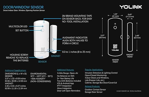 YoLink LoRa Smart Door & Window Sensor 3-Pack: Door Left-Open Reminders - Image 2