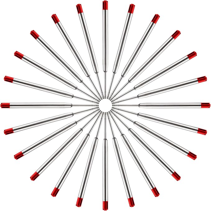 HeTaoCat Red Ink Refill Pack of 5, Replaceable Ballpoint Pen Refills, Medium Point Metal Refil (Red)