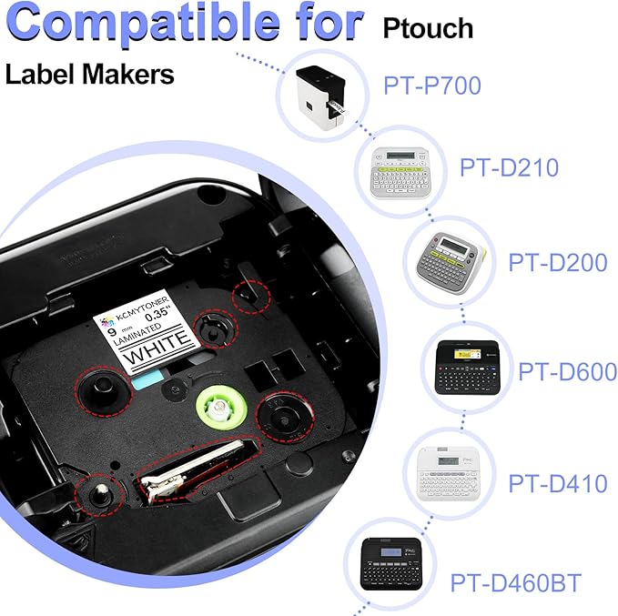 2 Pack Compatible for Ptouch Label Maker Tape 9mm 0.35 Laminated White TZe TZe TZ Tape TZe-221 TZe221 TZ221 for PT-1290SBVP PT-1300 PT-1500PC PT-1600 PT-1700 PT-1750 PT-1750SC