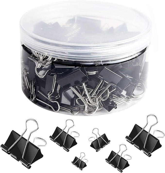 SANNIX 100 PCS Binder Clips Assorted Sizes, X Large, Large, Medium, Small, Mini and Micro, Binder Clips Paper Clamps for Office Home School