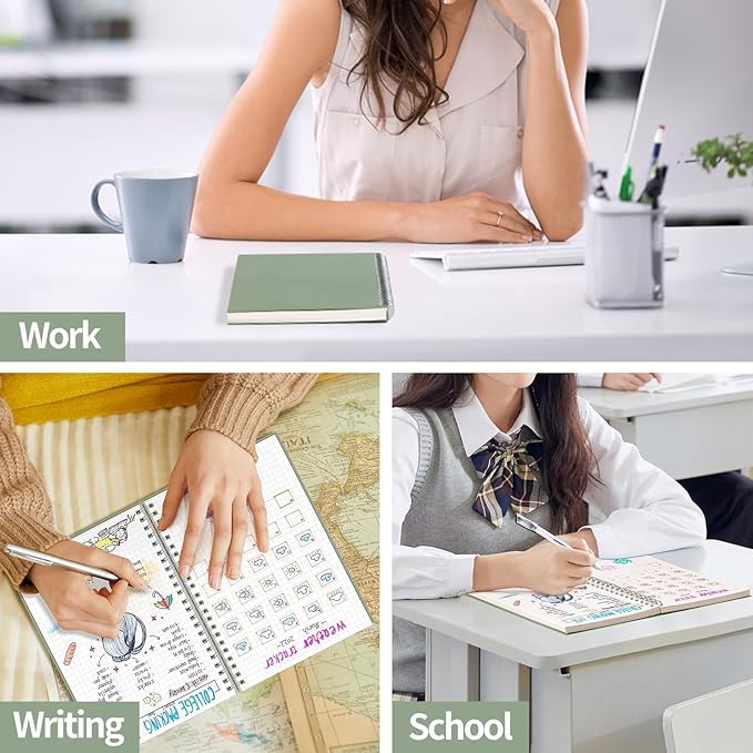 AHGXG Graph Paper Notebook - Spiral Notebook Journal 160 Pages, A5 Graph Notebook 5.7" x 8.3", 100 gsm Thick Grid Paper, Waterproof Plastic Cover, for School Writing Engineering Math, Sage Green