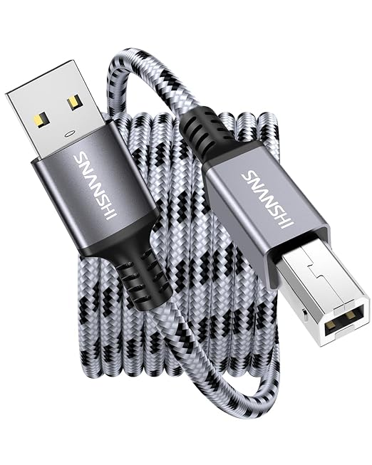 SNANSHI USB Printer Cable 20 feet, Nylon Braided USB 2.0 Type A to B Male by SNANSHI