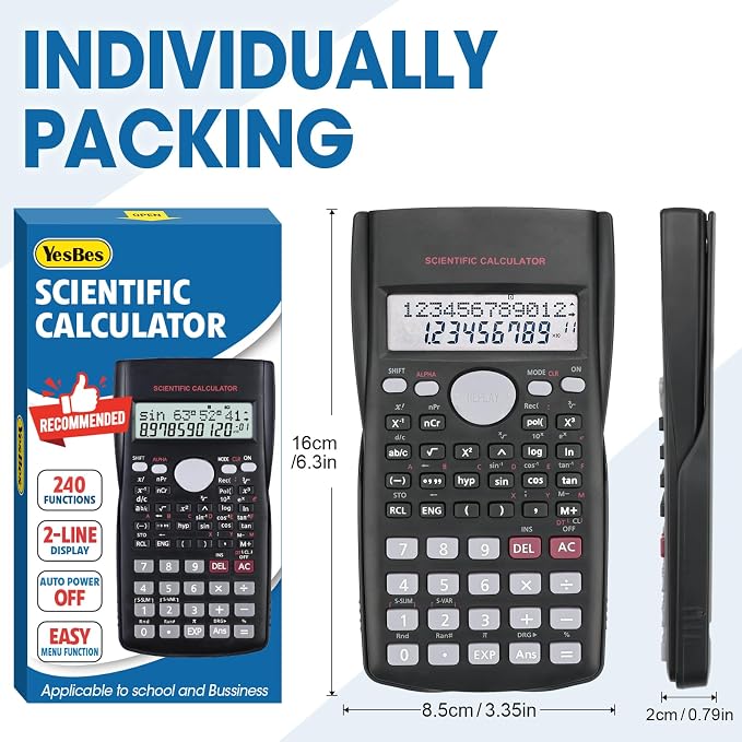 6 Pack Scientific Calculators Bulk, 2-Line Large Screen Display 240 Functions - Image 5