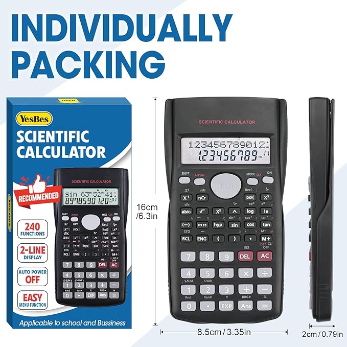 16 Pack Scientific Calculators, 2-Line Large Screen Display 240 Functions - Image 5