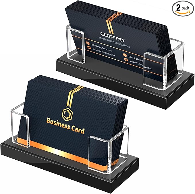 NIUBEE Acrylic Business Card Holder: Clear Plastic Business Cards Display Stand for Desk - Gift Card Organizer for Office 2 Pieces