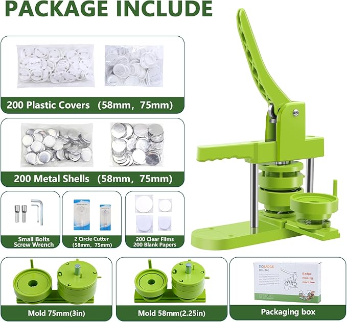 Button Maker Machine Multiple Sizes 200 Pcs，Pin Maker Machine 2.25+3 Inch Badge Maker,DIY Badge Making Kit with Free Button Parts, Circle Cutter