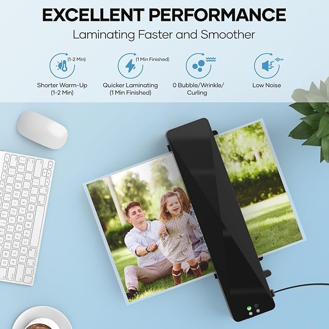 Crenova Laminator Machine with 10 Laminating Sheets, A4 Laminating Machine Hot & Cold with Fast Warm Technology, Thermal Laminator 9 Inch for Home Office School Business Black