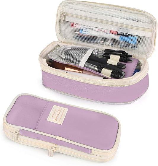 Pencil Case, Large Capacity Aesthetic Pencil Cases with Durable Zipper, Big Stationery Pencil Pouch for Women & Men, Adults Portable Storage Organizer Bag for College, office, Travel (Purple)