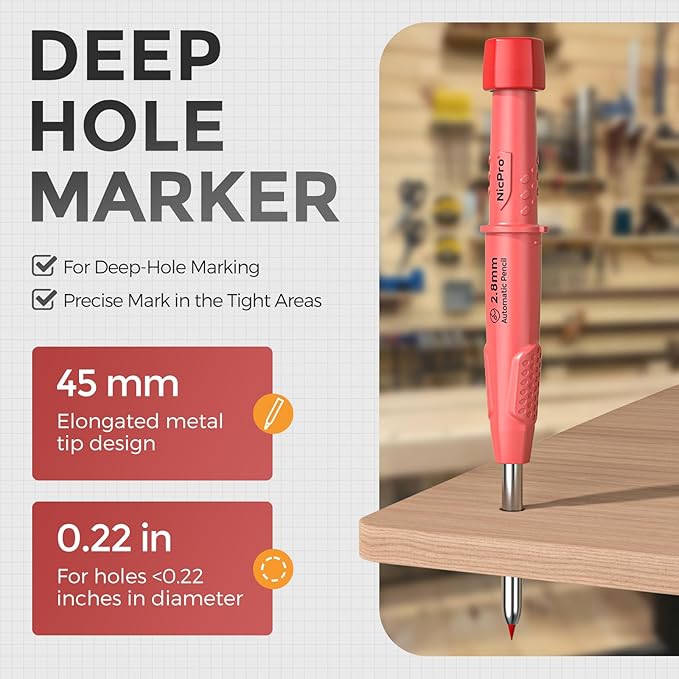 Nicpro CP3000 Carpenter Pencil with Sharpener, 2 Pack Mechanical Pencils Set with 38 Refills, Deep Hole Marker for Construction, Heavy Duty Carpenter Tools for Architect Marking (Black, Red)