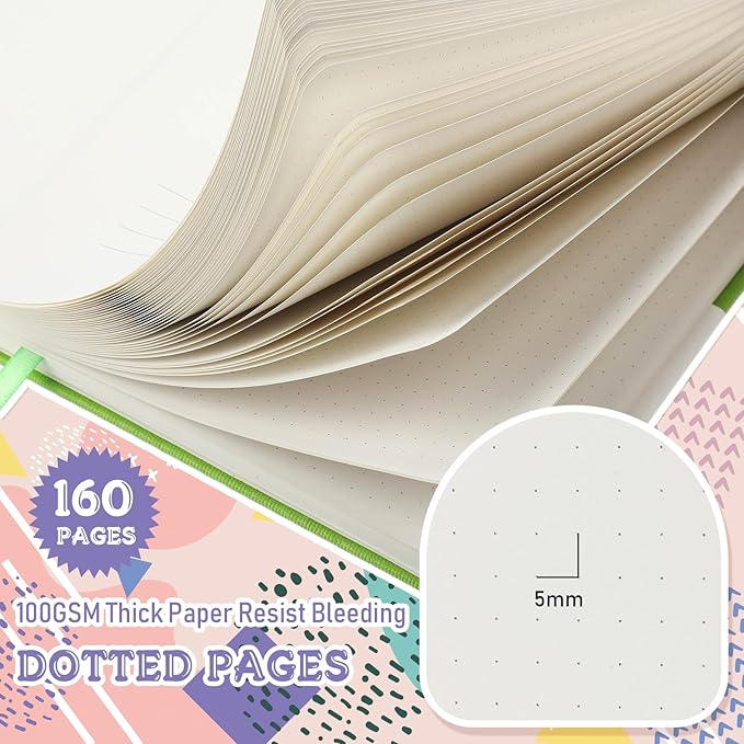10 Pack Bullet Dotted Journal Notebook Bulk, A5 Dot Grid Notebook with 100 GSM Paper, Leather Hardcover Dotted Journal with 160 Pages for Women Men Writing Journaling Planning, 5.7 x 8.3 Inch