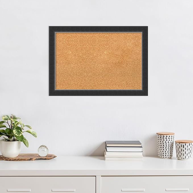 Amanti Art Natural Cork Board for Wall, 19x27 Vision Board with Black Wood Frame, Medium Corkboard Office Decor for Home Organization, Modern Contemporary Corkboard Pinboard to display items for home