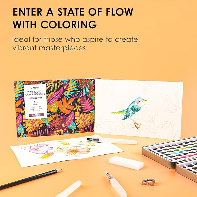 Grabie Watercolor Paint Set, Watercolor Paints, 168 Colors, Painting Set with Coloring Book, Water Brushes and Drawing Pencil, Art Supplies, Perfect Starter Kit for Watercolor Painting