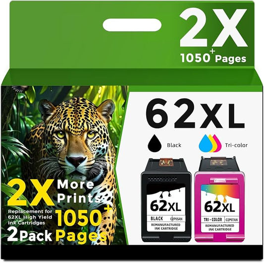 62XL Ink Cartridges Black and Color Replacement for HP 62 XL Hp62XL Cartridge for Envy 5660 7640 7645 5540 5549 OfficeJet 5745 5740 5741 8040 (2 Pack)