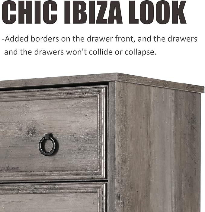 LGHM Modern Large 10 Drawer Dresser, Long Dressers for Bedroom, Chest of Drawers Closet Organizers and Storage Clothes - Textured Borders, 6" Deep Drawer for Living Room, Hallway, Gray