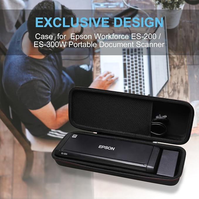 LTGEM Hard Case for Epson Workforce ES-200 / ES-300W / ES-300WR Portable Document Scanner - Travel Protective Carrying Storage Bag