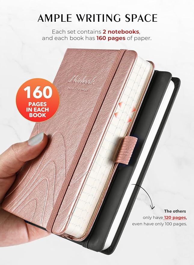 AISBUGUR Pocket Notebook, Small Notebook, 2-Pack Total 320 Pages,3.7" x 5.7" Pocket Notebook (2 Pack, Rose Gold)