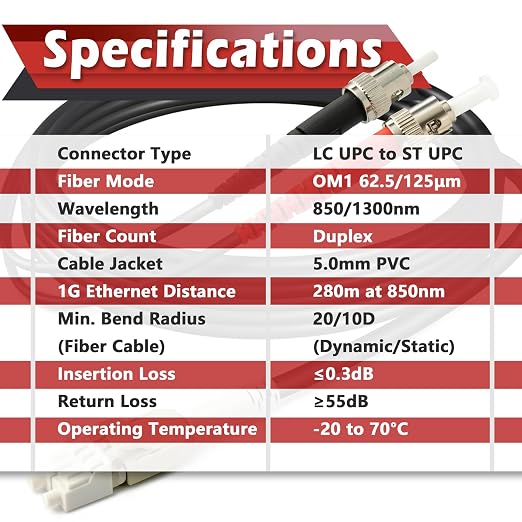 165ft / 50m Outdoor Armored OD-5mm OM1 LC to ST Fiber Cable, LC-ST Fiber Optic - Image 5