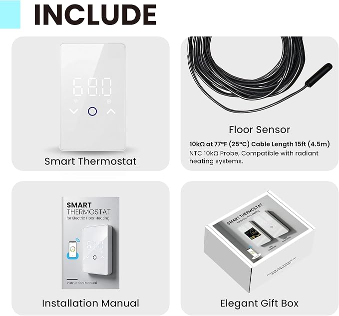 1PC WiFi Thermostat for Electric Floor Heating Systems, Touchscreen LED Display - Image 9