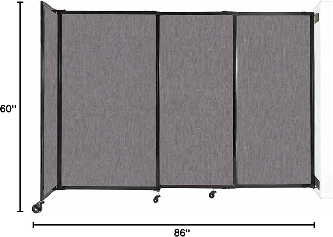 Wall-Mounted Sliding StraightWall Room Divider | Adjustable Widths | Locking Wheels | Room Separator | Up to 7'2" Wide x 5' Tall Slate Fabric Panels