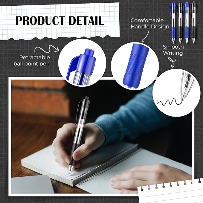 Fulmoon 100 Pcs Gel Ink Pens Retractable Ballpoint Medium Point 1.0 mm Ballpoint Smooth Writing Click Pens for Journal Writing Office Home(Black and Blue Ink)