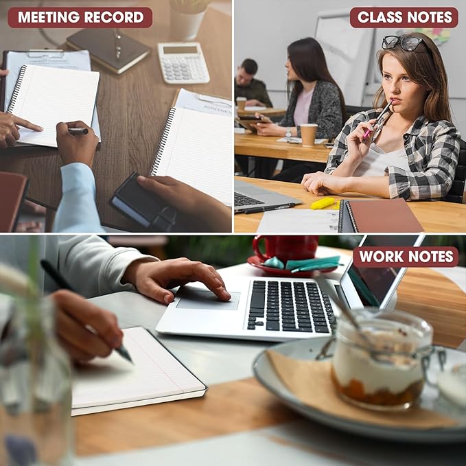 Glenmal 6 Pcs Spiral Notebook for Work A4 8.5 x 11'' College Ruled Spiral Journal Notebook Kraft Cover Ruled Paper, 120 Sheets 240 Pages for Office Study Supplies (Business Colors)