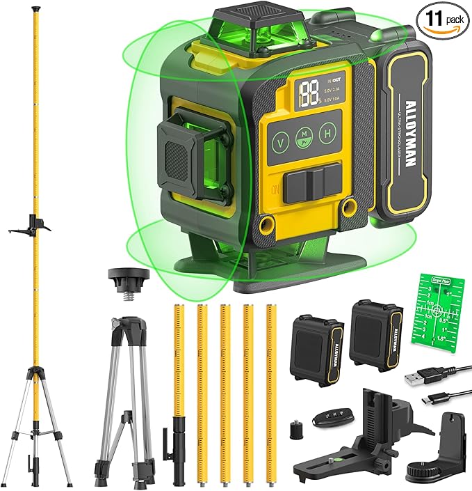 Alloyman 4x360°Self Leveling Laser Level, 12 Ft./3.7M Professional Laser Level by ALLOYMANProfessionalTools