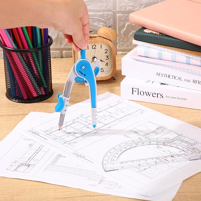 EBOOT Student Geometry Math Set, Drawing Compass and 6 Inch Clear Swing Arm Protractors 180 Degree Math Protractor(Blue)