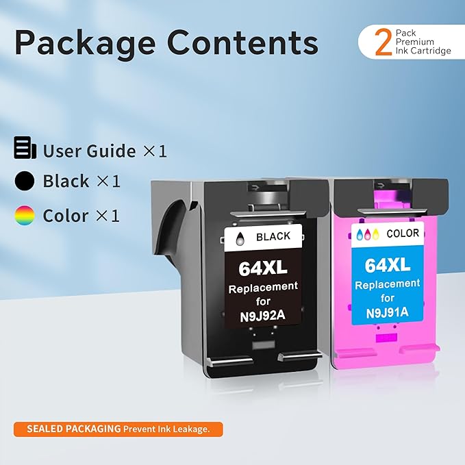 64XL Ink Cartridges Black and Color Compatible for HP 64XL Ink Cartridge Combo Pack Compatible for HP 64 Ink Fit for Envy Photo 7855 7858 7155 7120 7800 6252 6255 7158 7100 7164 Tango Printer