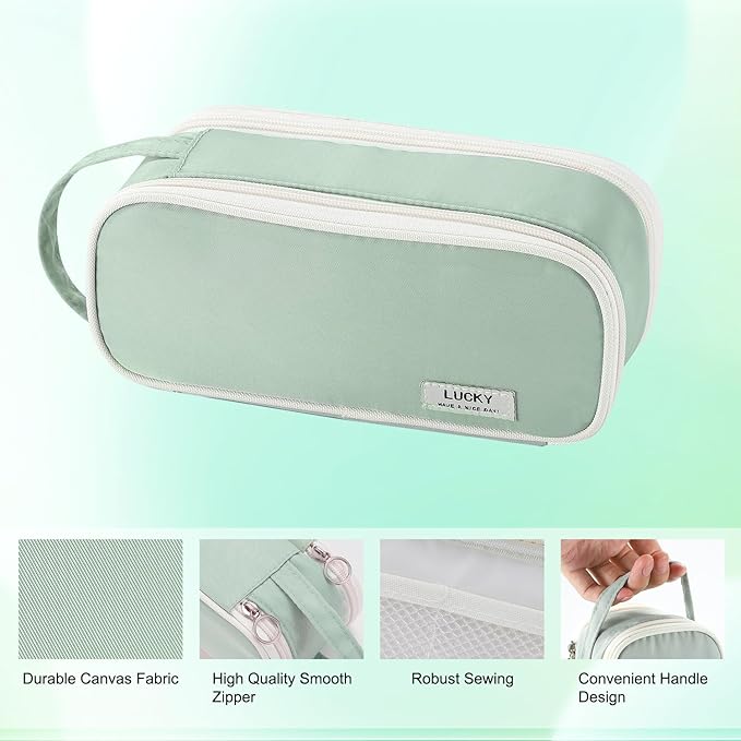 Pencil Case Large Zipper Pencil Pouch for Girls Kids Teens Adults Aesthetic Pencil Bag Stationery Organizer Pencil Case with Handle for School Green
