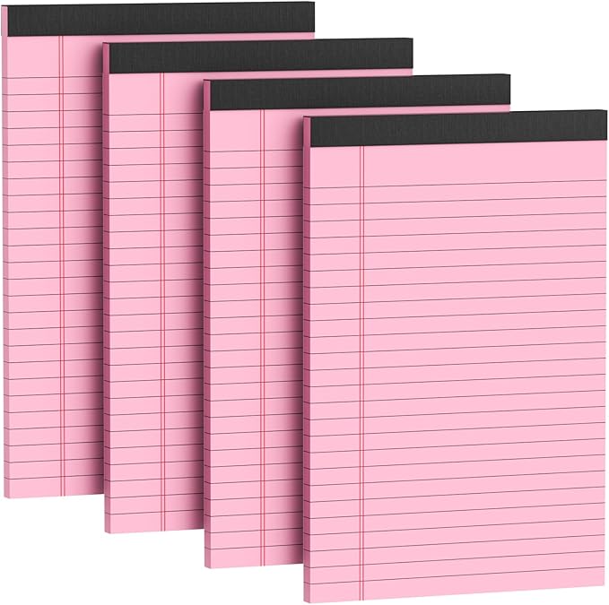 4 Pack Note Pads 5 x 8 Inch Pink Small Legal Pads 5 x 8 Colored Notepad 5 x 8 Micro Perforated Writing Pads Lined Paper Pads College Ruled Pad Paper 30 Sheets Notebook for Study, To-Do Lists, Office
