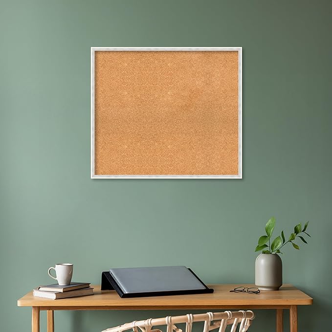 Amanti Art Natural Cork Board for Wall, 27x31 Vision Board with White Frame, Large Corkboard Office Decor for Home Organization, Modern Corkboard Pinboard to Display Items for Home Organization in