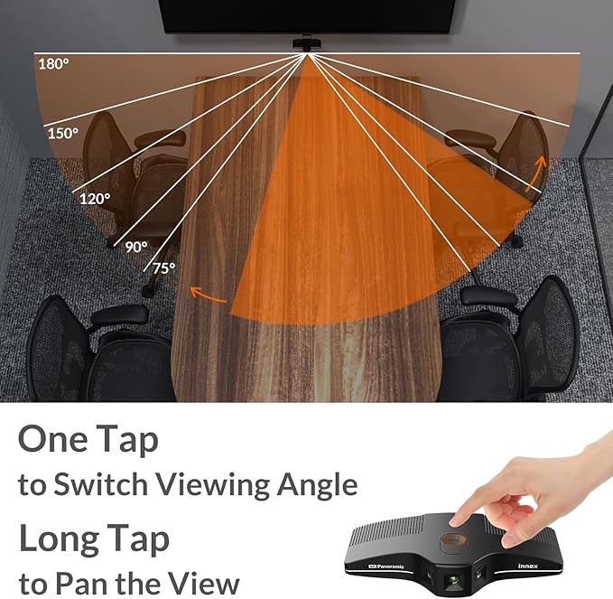 Innex C831 180° Panoramic 4K Wide Angle Webcam with Microphone, AI Facial Tracking for Windows, Mac, Easy Setup Conference Room Camera with Flexible View Angle for Meeting Room, Huddle Space