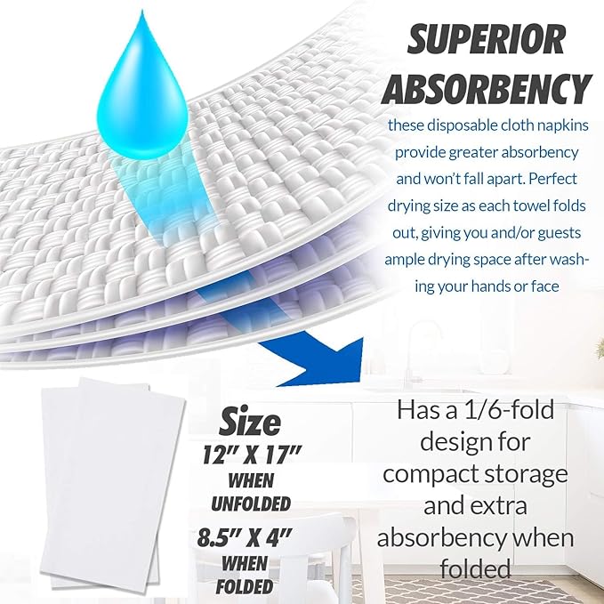 600 Paper Towels Cloth-Like Hand Tissue Paper Napkins, Disposable Hand Towels for Bathroom Guests, Disposable Face Towel for Guest, Washcloths or Dinner Napkin, Made in USA, White