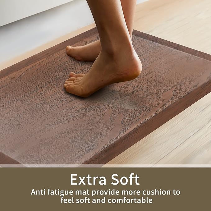 3/4'' Extra Support Anti Fatigue Comfort Mat for Standing Desks, Waterproof Kitchen Floor Mat, Non-Slip Standing Kitchen Mat for Offices, Home, Garages (Caramel Wood Grain, 20''x39'')
