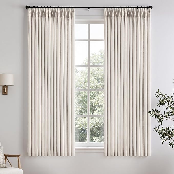 Memory Trained Pinch Pleated Curtains 72 Inches Long, Viral Linen Pinch Pleat by ANRODUO