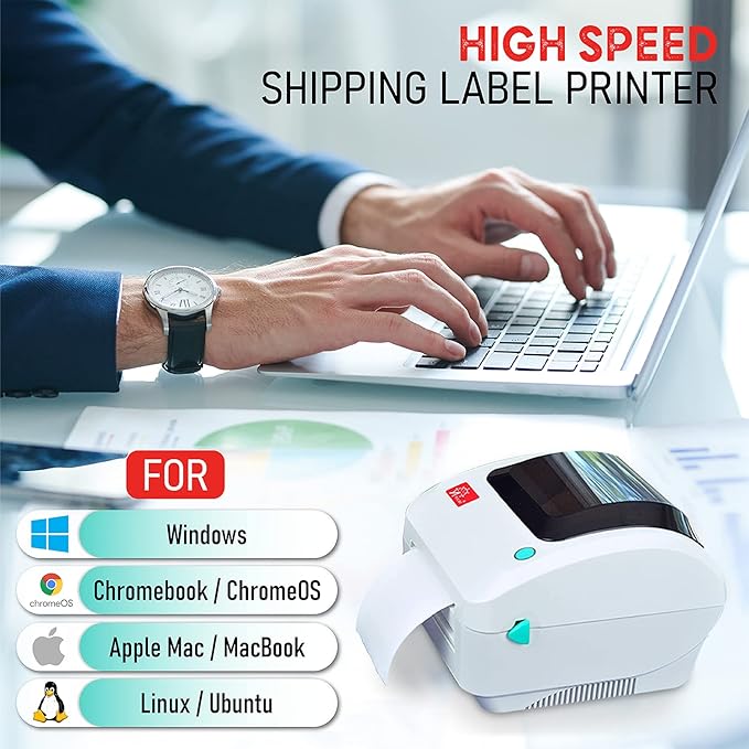 2054A-LAN Ethernet Network Shipping Label Printer for Windows Mac Chromebook iPhone & Android, Support Amazon Ebay Paypal Etsy Shopify ShipStation UPS USPS FedEx, 4x6 Direct Thermal