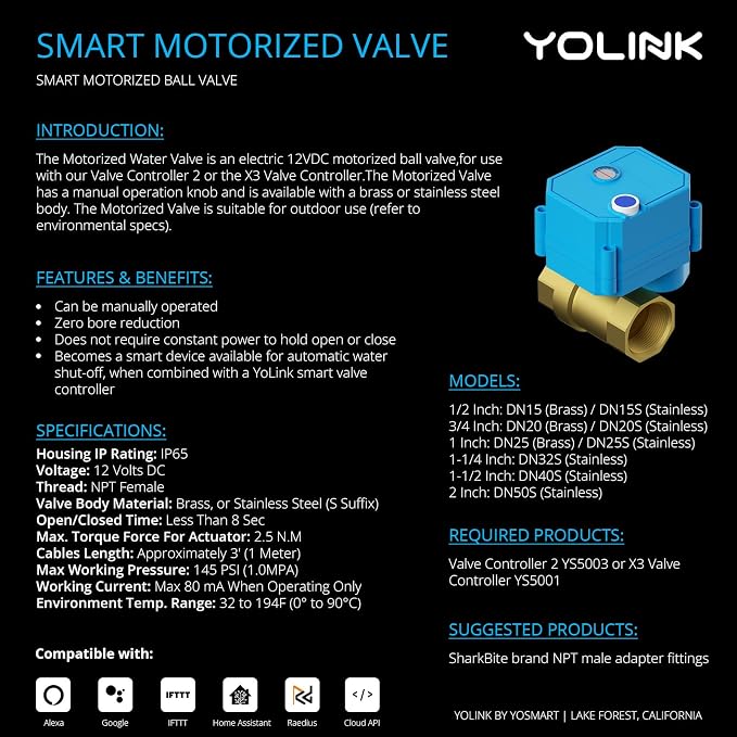 YoLink Wireless Smart Valve Control Kit, 3/4" Brass Motorized Valve, Wireless - Image 5
